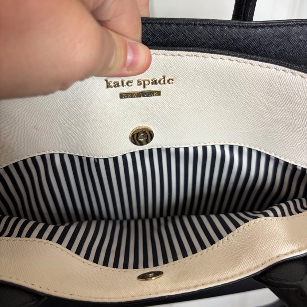 Kate Spade New York Black Cream Saffiano Leather Satchel Crossbody Bag - Picture 8 of 8